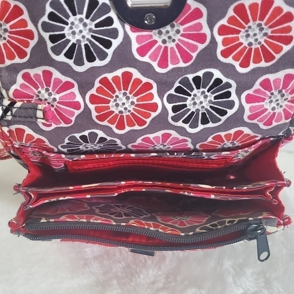 Vera Bradley Retired Cheery Blossoms Floral Pink Orange Gray Wristlet Wallet
